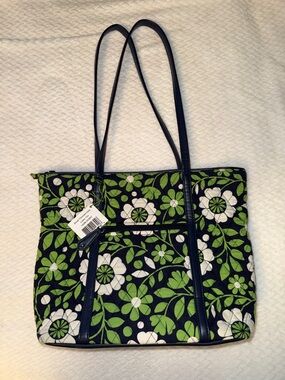 Vera Bradley Tote. Navy Blue with White & Green Floral Print